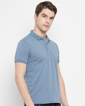 micro print polo t-shirt