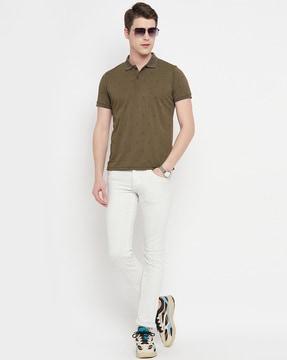 micro print polo t-shirt