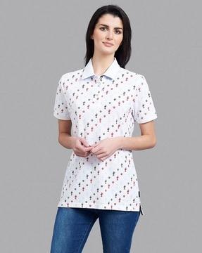 micro print polo t-shirt