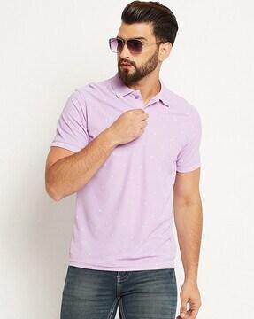 micro print polo t-shirt