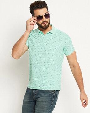 micro print polo t-shirt