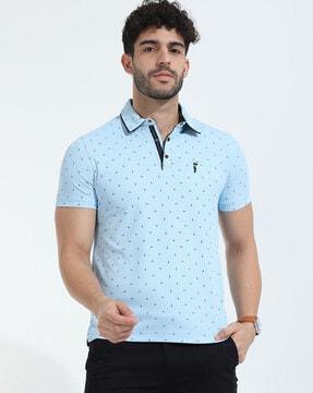 micro print polo t-shirt