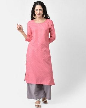 micro print round-neck straight kurta