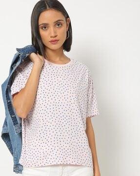 micro print round-neck top