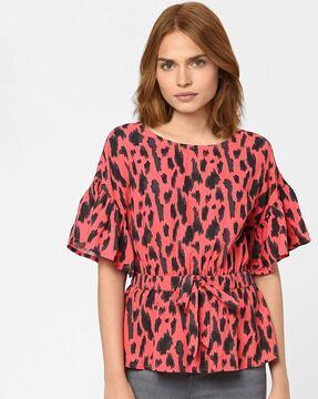 micro print round neck top