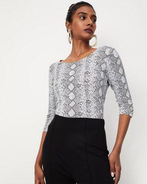 micro print round-neck top