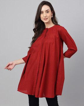 micro print round-neck tunic