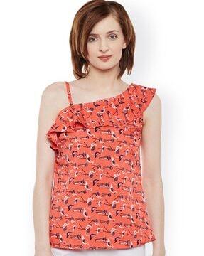 micro print ruffled top