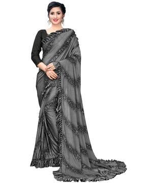 micro print saree with raffled border