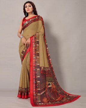 micro print saree with unstitched blouse piece