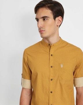 micro print shirt with band collar