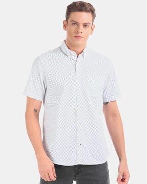 micro print shirt with patch pocket