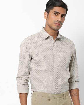 micro print shirt with patch pocket