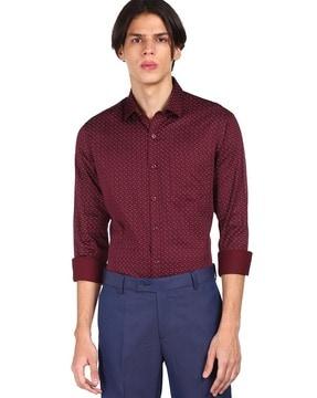 micro print shirt with patch pocket