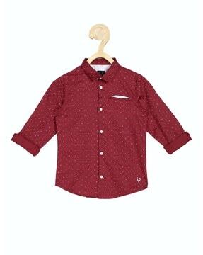 micro print shirt with patch pocket