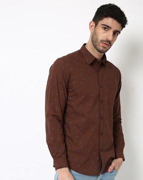 micro print shirt with patch pocket