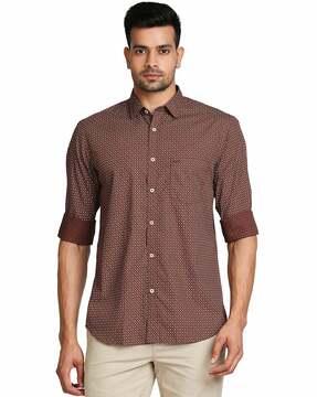 micro print shirt with patch pocket