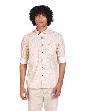 micro print shirt with patch pocket