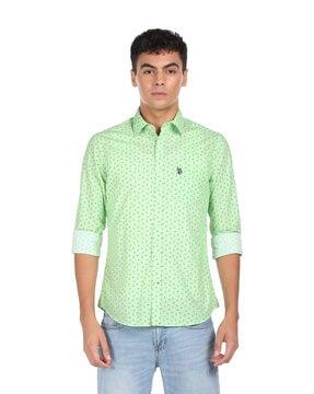 micro print shirt with patch pocket