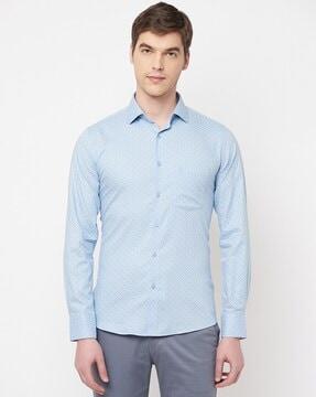 micro print shirt with patch pocket