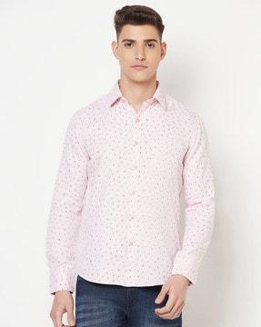 micro print shirt with patch pocket