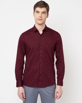 micro print shirt with patch pocket