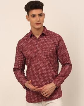 micro print shirt with patch pocket