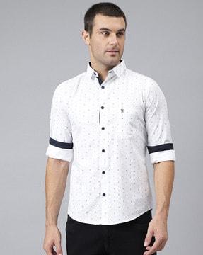 micro print shirt with patch pocket