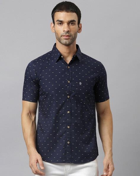 micro print shirt with patch pocket