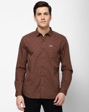 micro print shirt with patch pocket