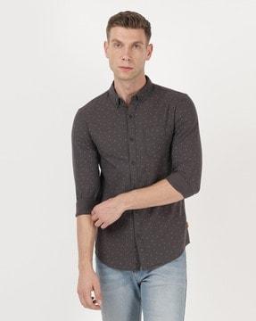 micro print shirt with patch pocket