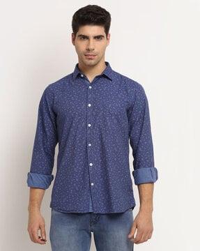 micro print shirt with patch pocket