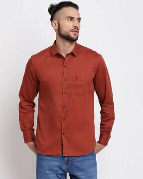 micro print shirt with patch pocket