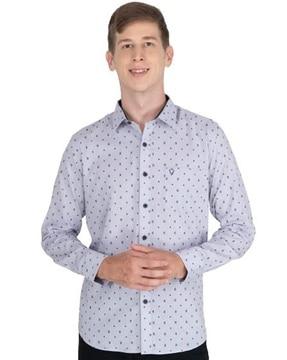 micro print shirt with patch pocket