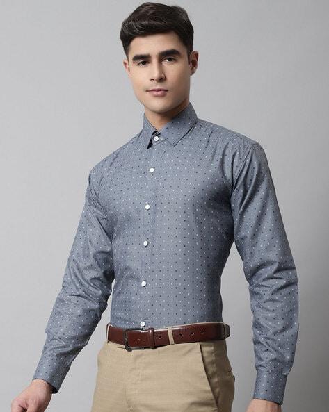 micro print shirt with patch pocket