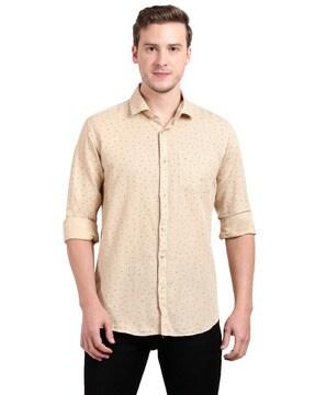 micro print shirt with patch pocket