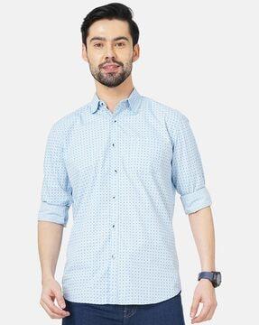 micro print shirt with patch pocket