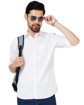 micro print shirt with patch pocket