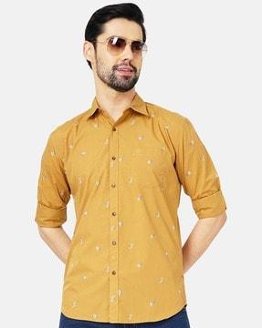 micro print shirt with patch pocket