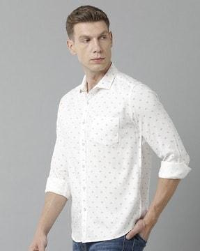 micro print shirt with patch pocket