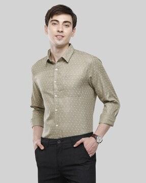 micro print shirt with patch pocket