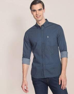 micro print shirt with patch pocket