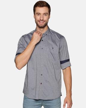 micro print shirt with patch pocket