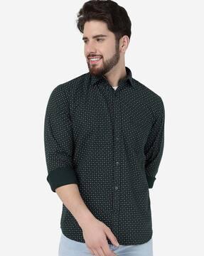 micro print shirt with patch pocket