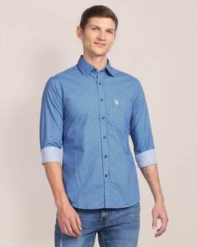 micro print shirt with patch pocket