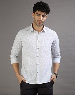 micro print shirt with patch pocket