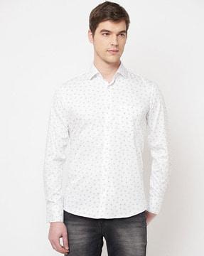 micro print shirt with patch pocket