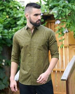 micro print shirt with patch pocket