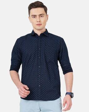 micro print shirt with patch pocket