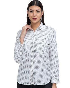 micro print shirt with patch pockets